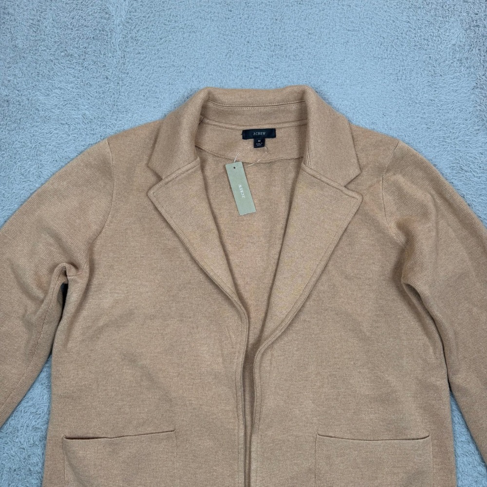 J.Crew Women Medium Camel Tan Knit Blazer Cardigan Merino Wool Cotton Blend NWT - Picture 3 of 11